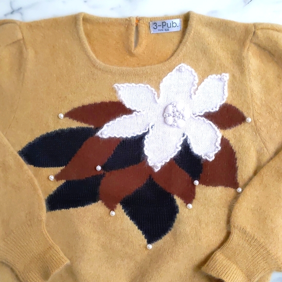 NWOT. Woman's Wool/Angora sweater with multi color embroidery and pearls. - Picture 3 of 5